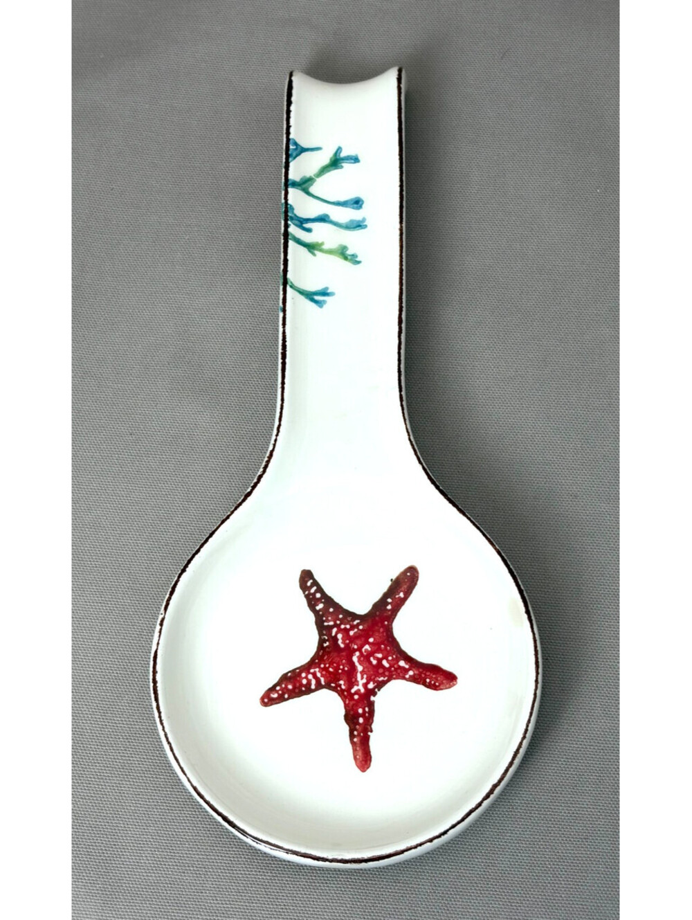 Papart Seramik Handpainted Starfish Spoon Rest Turkey Coastal Ceramic 9.5 In